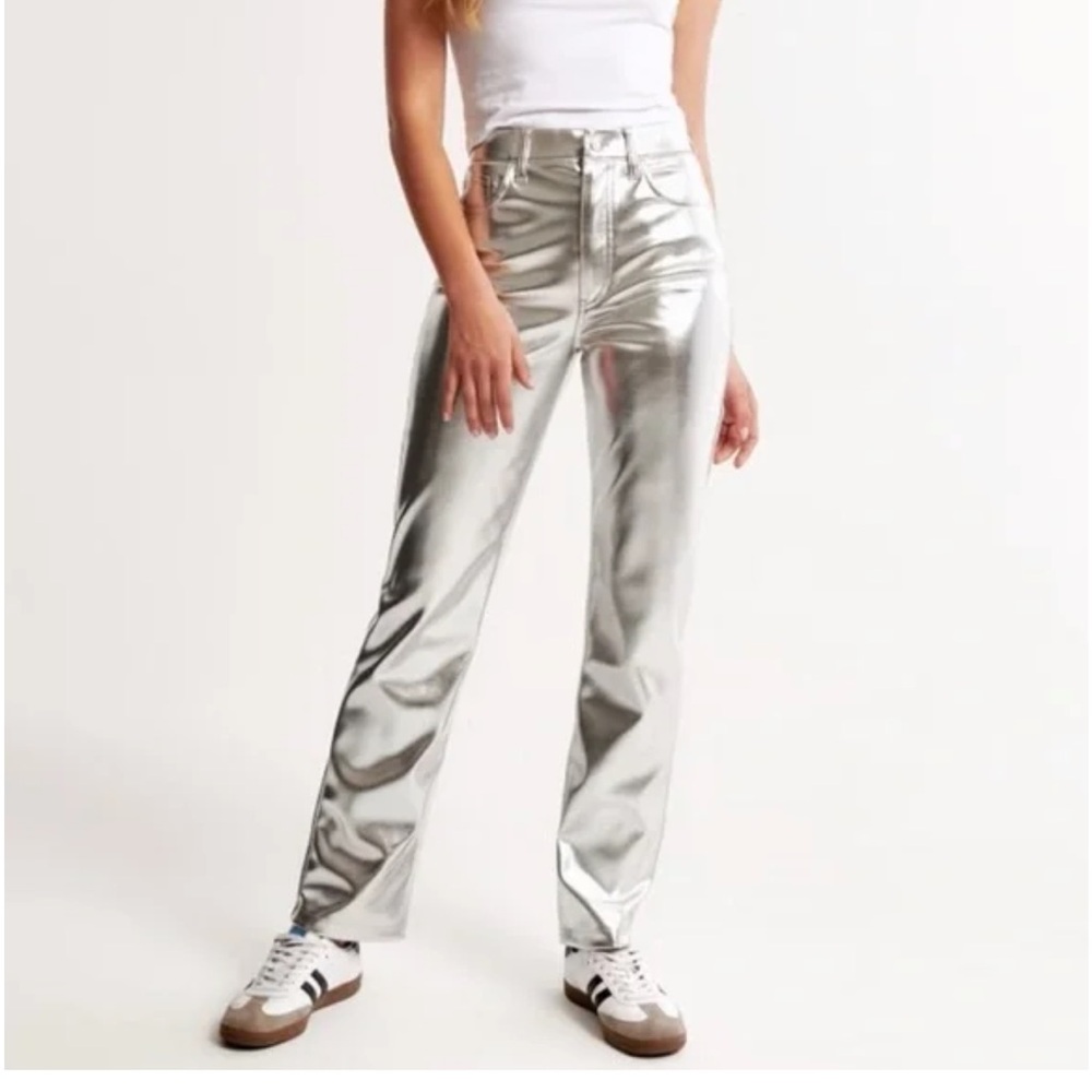 Abercrombie Silver Metallic High-Waisted Pants
